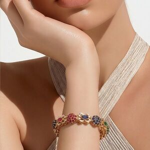 Gold Multicolor Crystal Floral Bangle Set - Women Jewelry